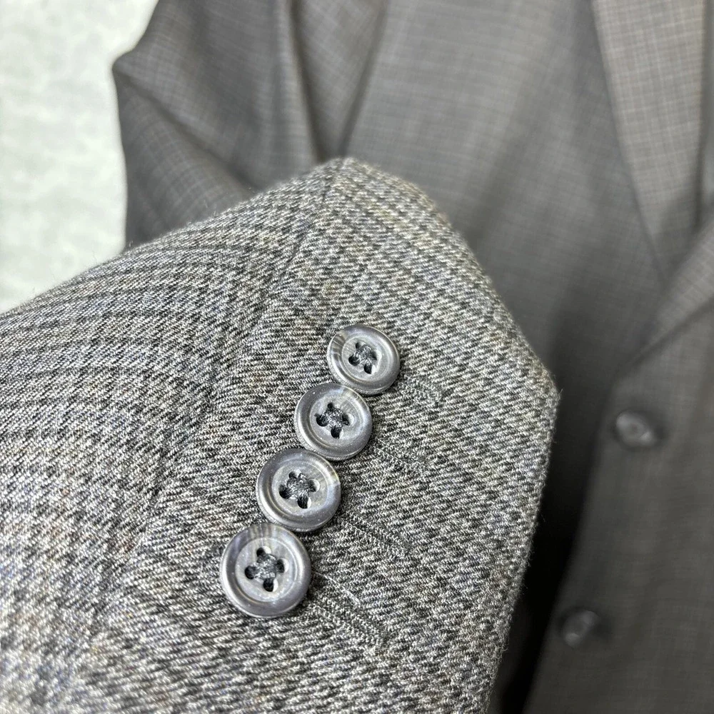 Stafford Executive Blazer 46L Charcoal Gray Wool‎ Sport Coat Subtle Check Plaid